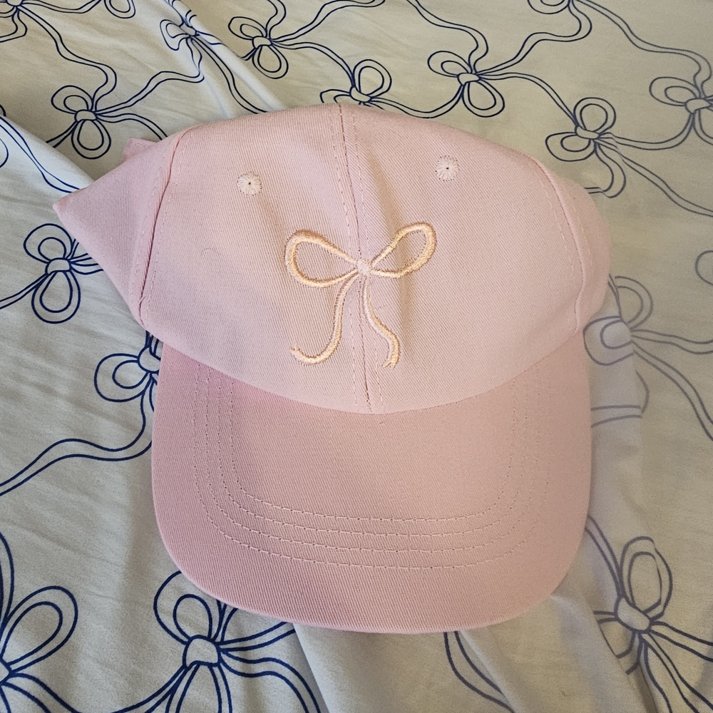 Pink Baseball Cap with Bow Embroidery